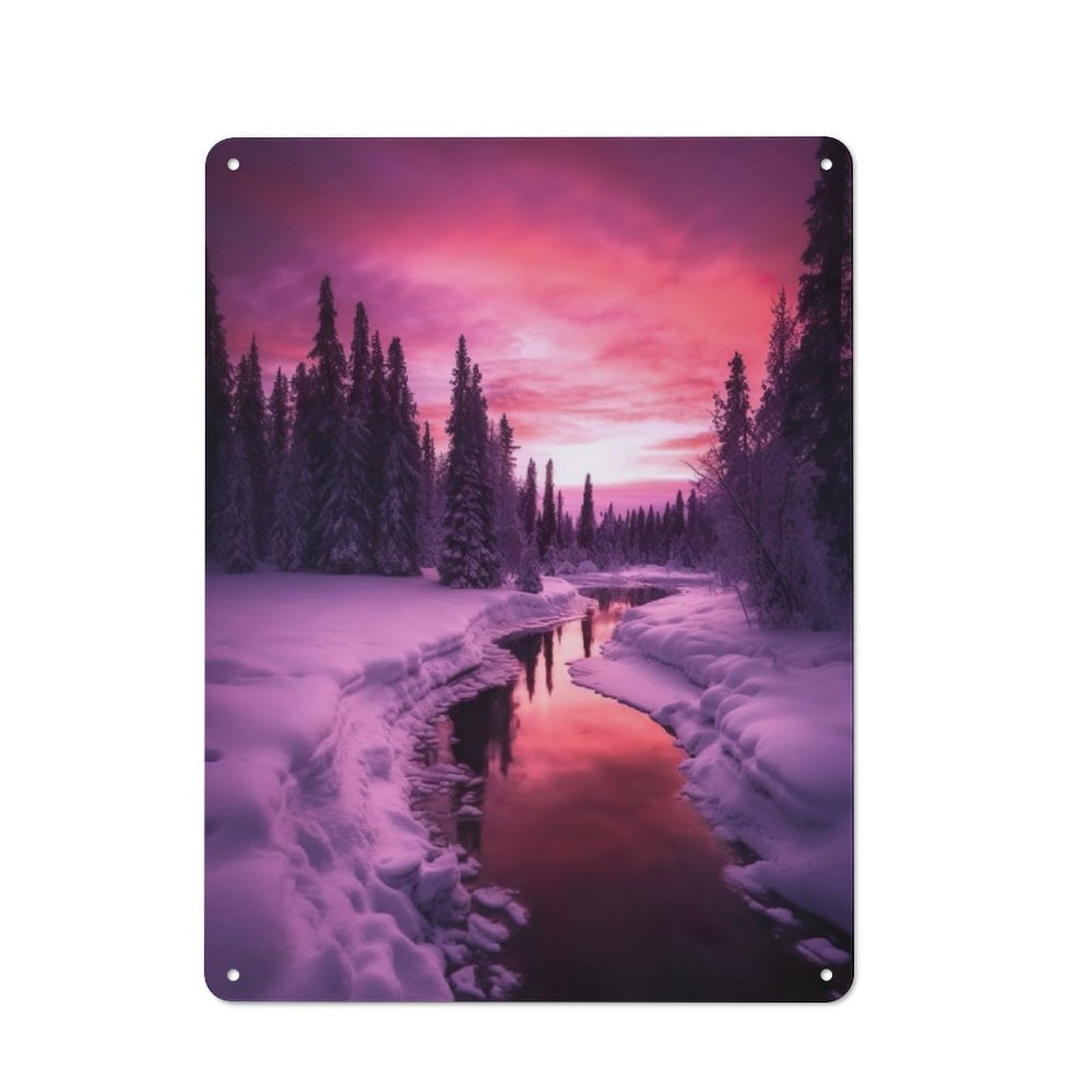 Junmoney Winter River Sunset Metal Sign 40X30cm With For Home Bar Wall, Rustic Decor, For Collectors Decorating Home Bars And Entertaining Spaces