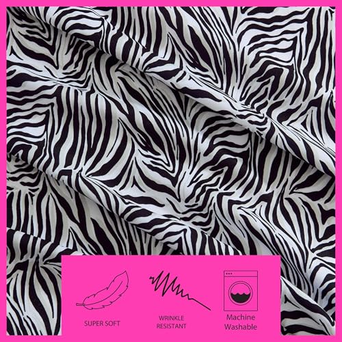 Betsey Johnson - Queen Size Sheet Set, Nerdy Teddies Print Microfiber Bedding with Deep Pocket Fitted Sheet, Bed Sheets with Matching Pillowcases, Wild Zebra Black
