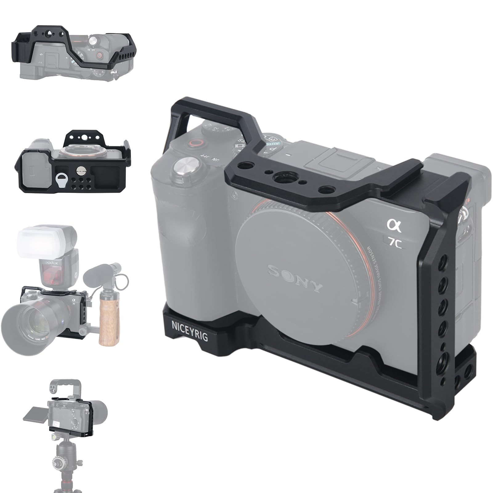 NICEYRIG Gabbia per fotocamera A7C per Sony A7C, Sony A7C M2, SONY A7CR, con slitta fredda NATO e foro di posizionamento per accessori da 3/8"-16