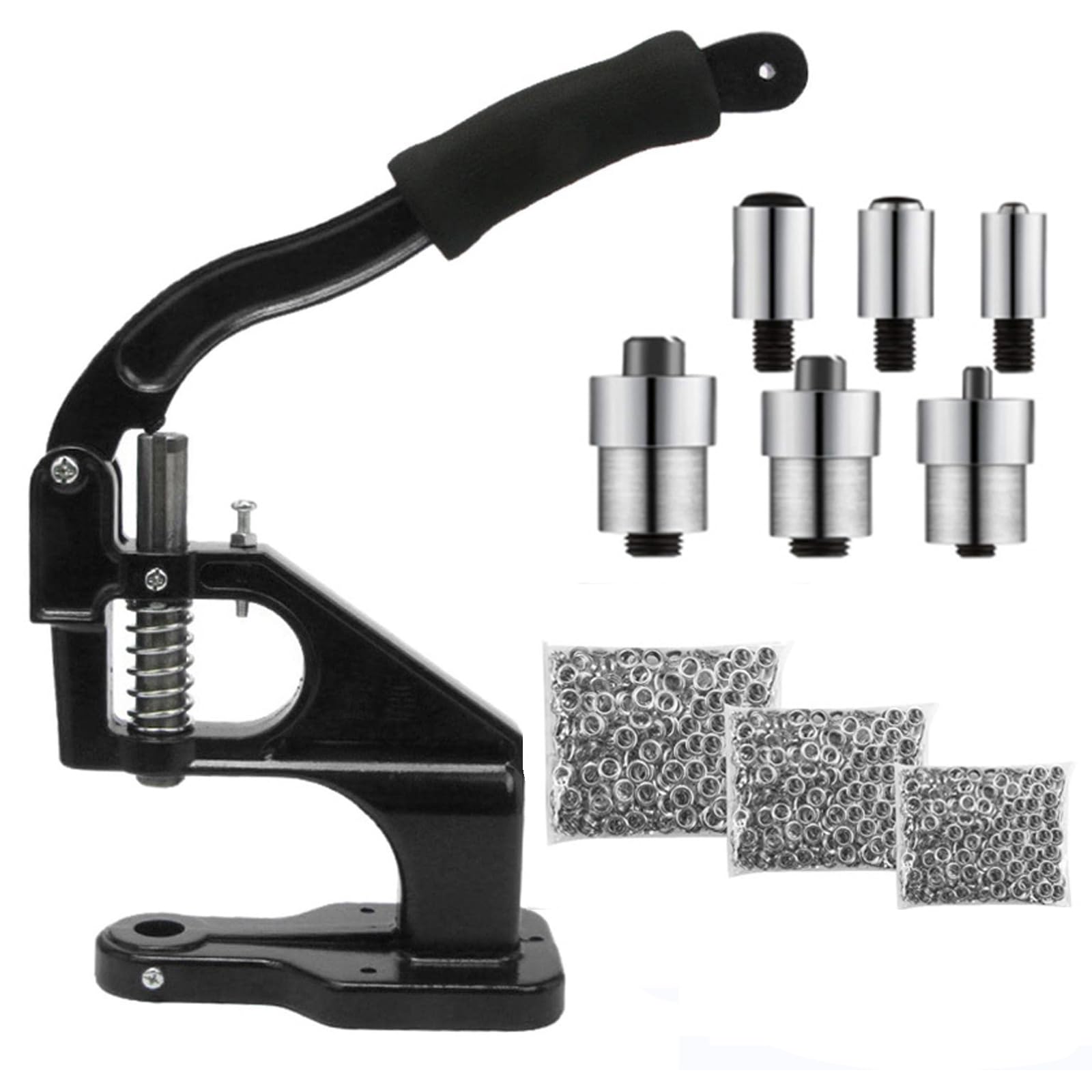 Eiwitany Hand Press Grommet Machine with Handle, Complete Eyelet Punch Tool Kit with Gold Eyelets, for Leather, Fabric and Canvas Processing (Black Silver)