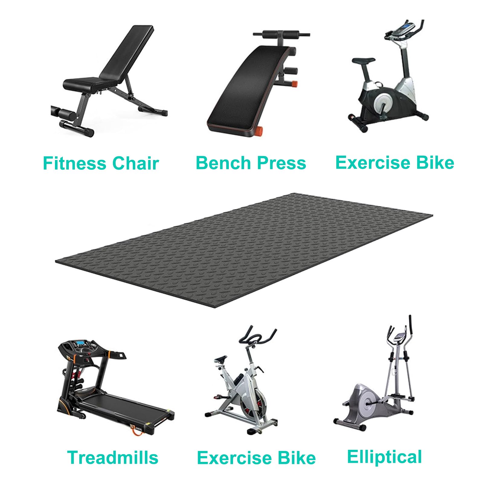 Tappetino Palestra in Casa, Fitness Tappeto Antiscivolo per Cyclette, Tapis Roulant, Rowers, e Attrezzature da Palestra, Antiscivolo Antiurto Protezione del Pavimento Tappetino(Size:200x100cm)