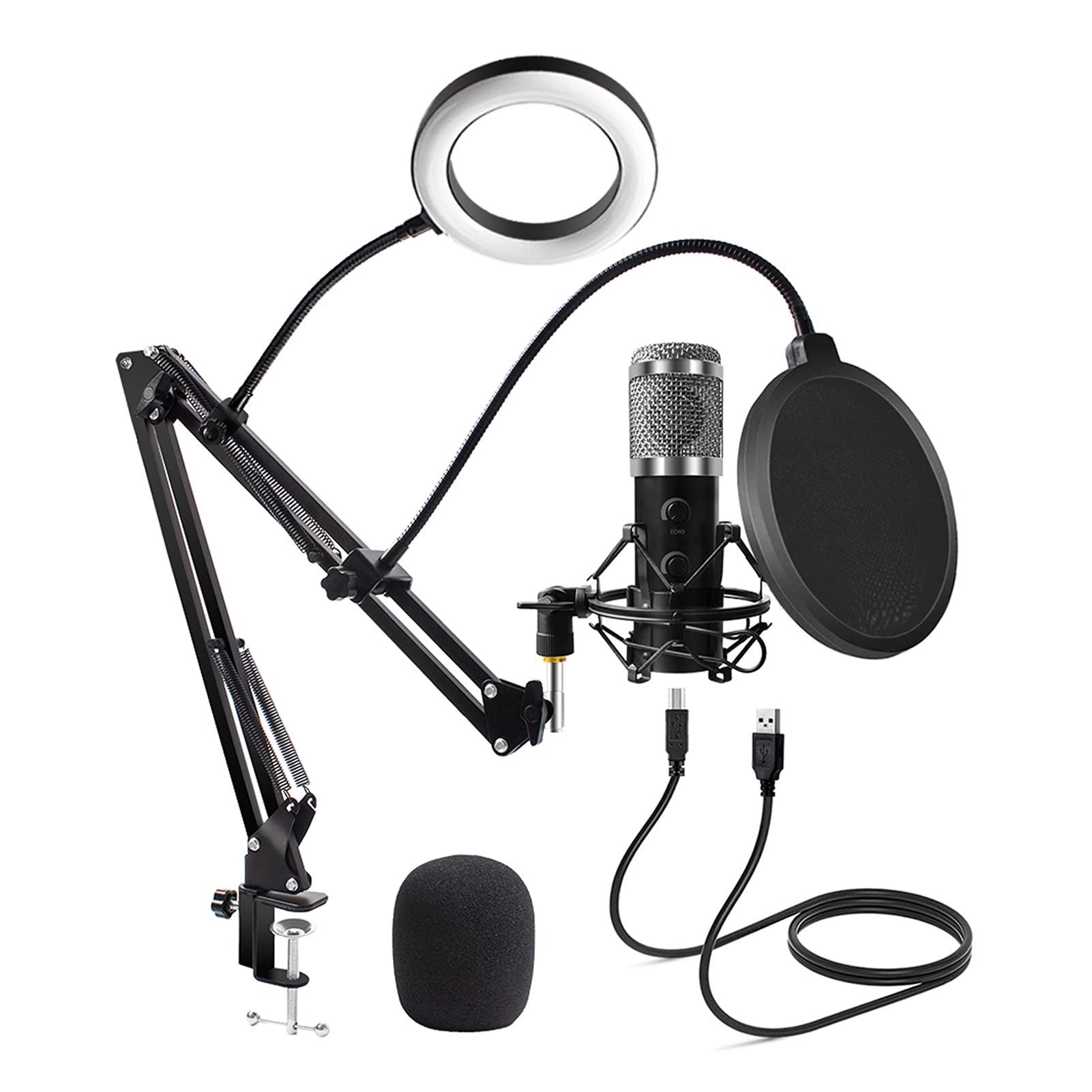 ywzhushengmaoyi mikrofon Microfono USB Microfono per PC E20 con Supporto a 6 Pollici Bracciolo a 5 Pollici Kit Studio di ribalta Professionale Microphone (Color : 2)