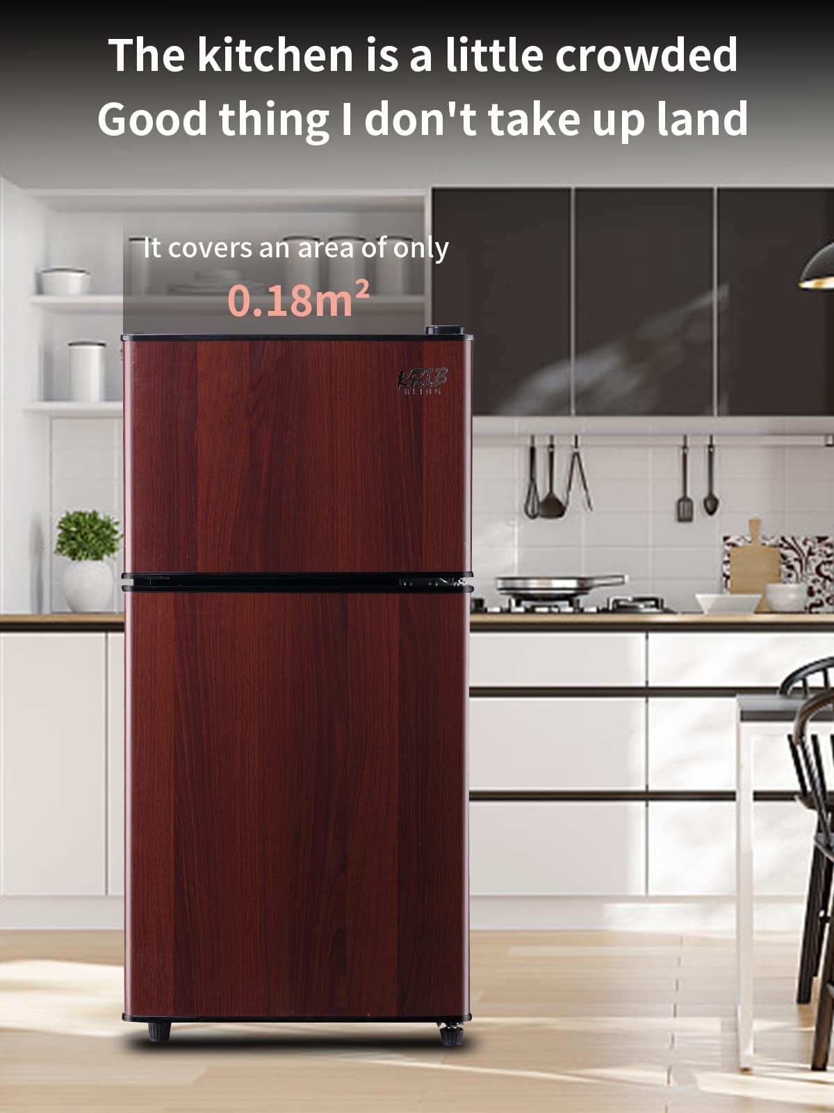 Krib Bling 3.5 Cu.Ft Refrigerator 2 Door 7 Level Adjustable Thermostat Control Lock Fresh Energy Saving Top-Freezer Refrigerator Wood on Fridge.com - View 4
