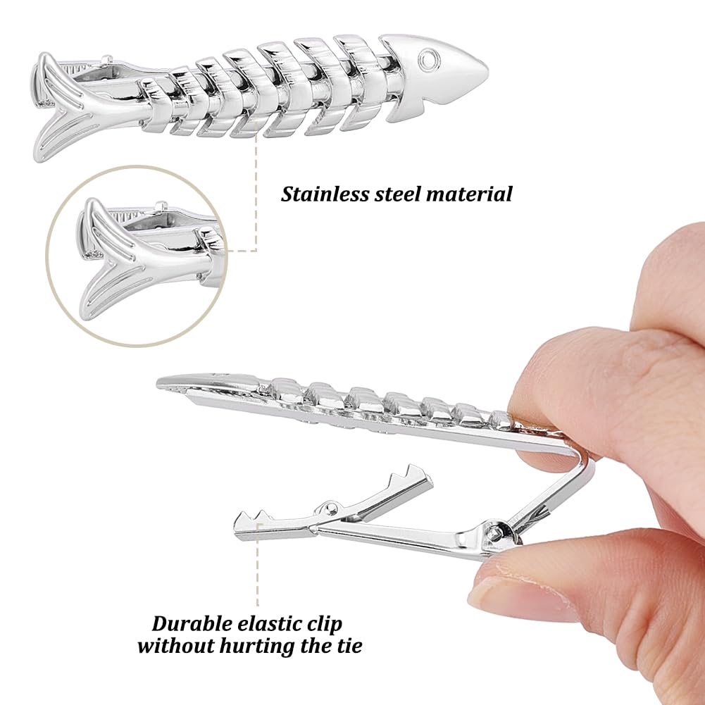 WEBEEDY 6 Styles de Pinces à Cravate Poissons pour Homme,Arêtes de Poisson Argentées, Pinces à Cravate Requins,Pince à Cravate Novelty pour Chemise Costume,Barre de cravate Accessoires de cravate