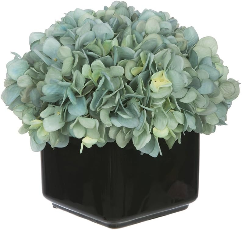Artificial Hydrangea in Small Black Cube Ceramic (White)
