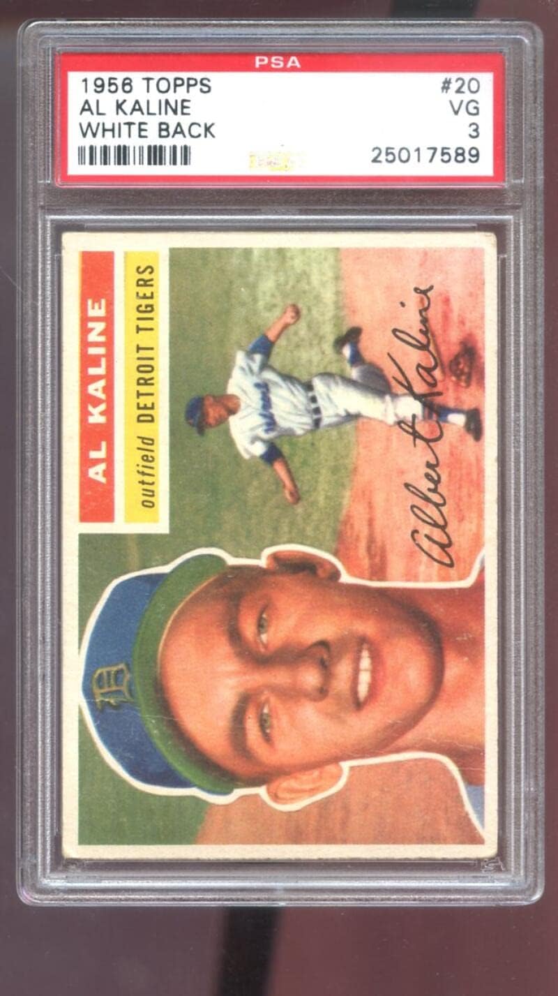 1956 Topps #20 Al Kaline PSA 3 Graded Baseball Card White Back Detroit Tigers