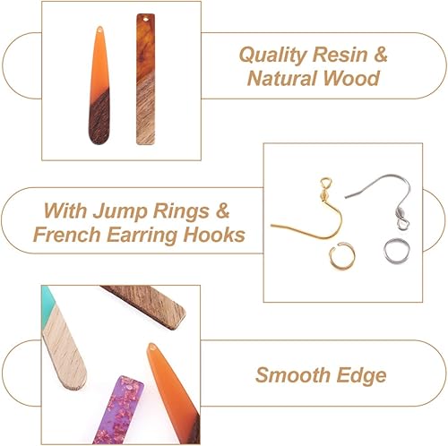 Miniatura 2 de Mega Pet Kit de fabricación de aretes de madera de resina, diseño de lágrima, rectángulo, rombo, polígono, resina, dijes de madera de nogal con