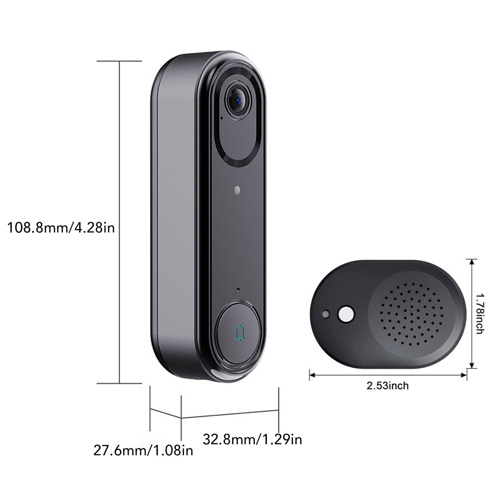 Videocitofono con Videocamera 120° Grandangolo, Batteria | ABS in Metallo, Sicurezza Domestica, Conversazione Bidirezionale, WiFi 2,4 GHz, Compatibile con e IOS, Ricarica Tramite