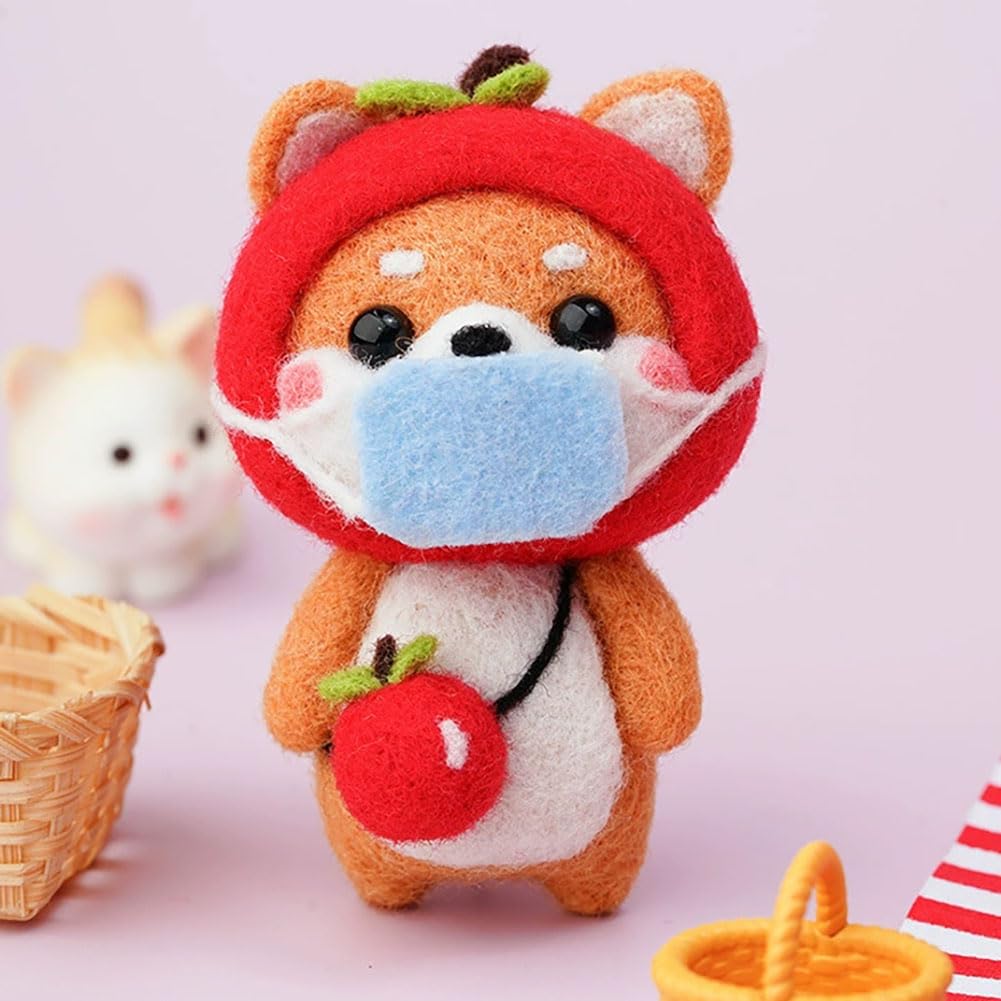 AURAFUL Needle Felting Kit, Animal Needle Felting Kit for Beginner Adult with Felting Tool and Video Instructions, Complete Start Kit for Craft DIY Needle Felting (Apple)