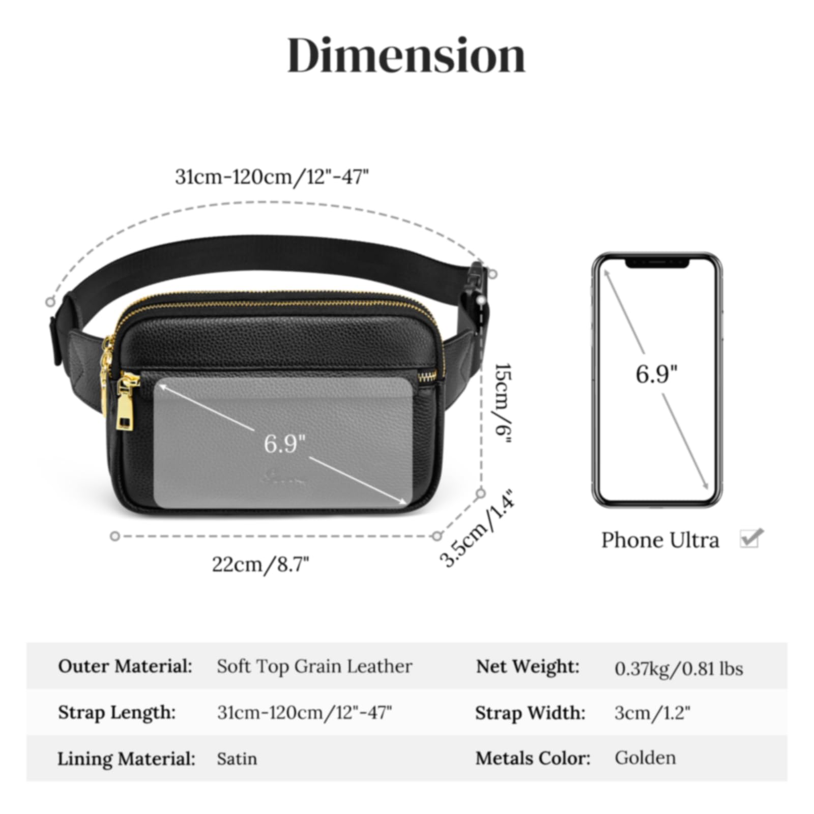 S-ZONE Fanny Packs for Women Genuine Leather RFID Blocking Crossbody Bags Purses Sling Waist Chest Bag Gifts Travel Running Adjustable Strap Men: Black