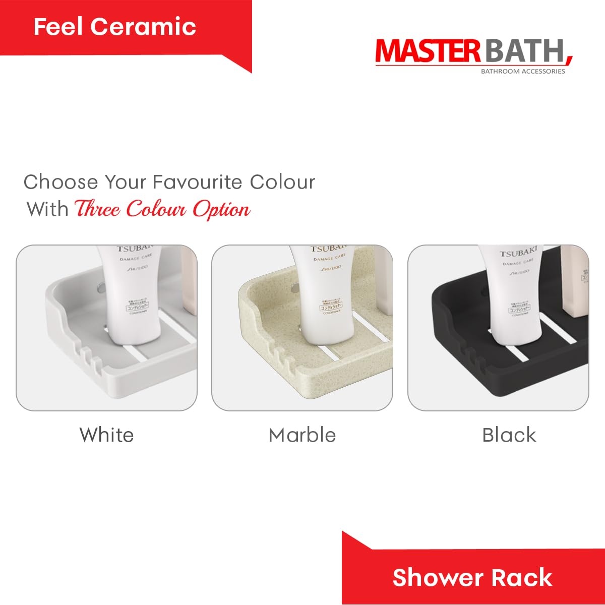 MASTER BATH QB129 UF Shower Rack Bathroom Accessories, White Ceramic Shower Rack Bathroom Shelves Accessories Premium Shower Shelf Bathroom Organiser (Black) 2