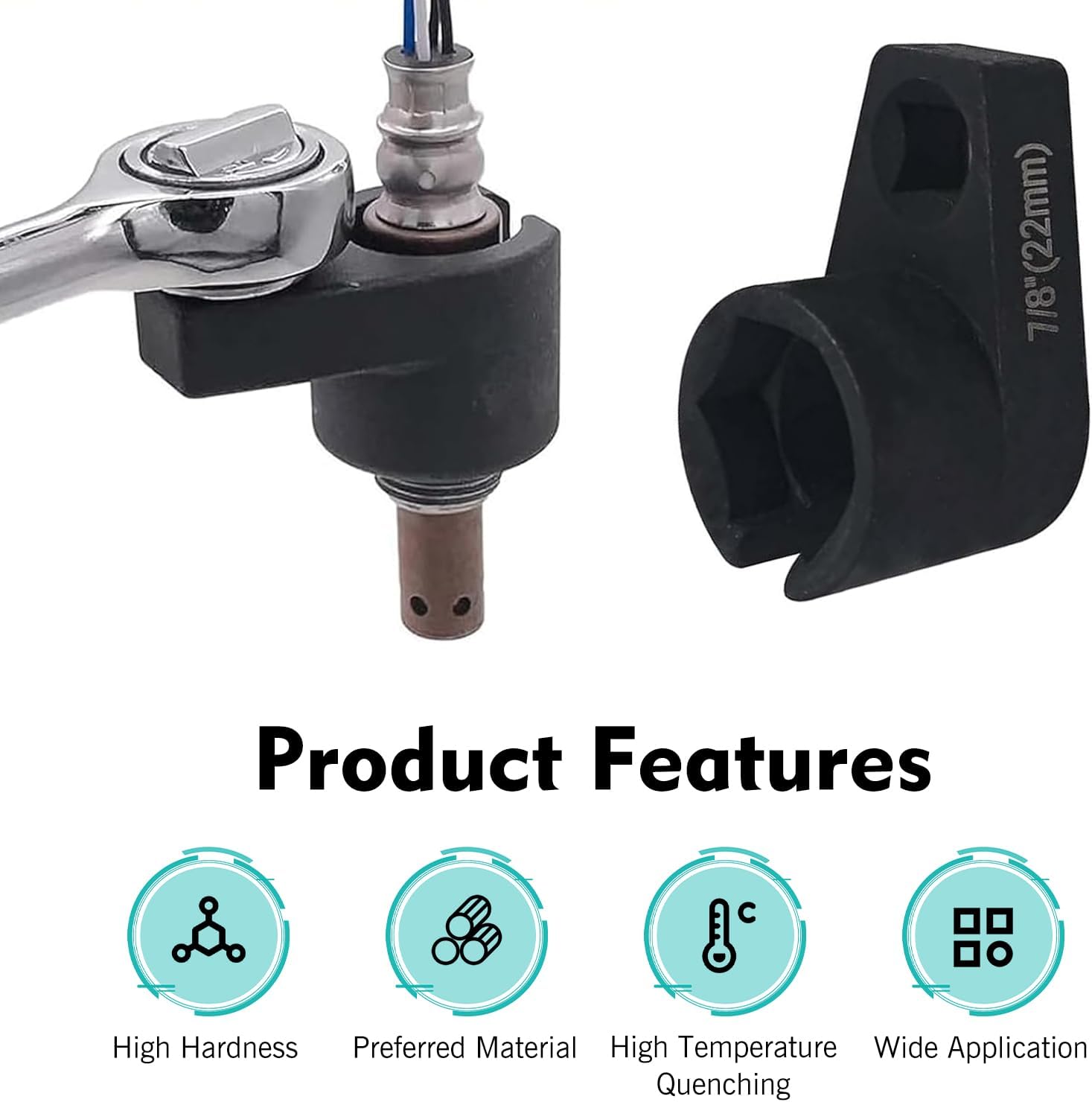 Car Offset Oxygen Sensor Socket, 3/8-Inch Drive 7/8-Inch (22mm) Oxygen Sensor Removal Tool Wrench, 4-Point Side Wire Gate Accesses Sensor, Universal for Most Cars (Black)