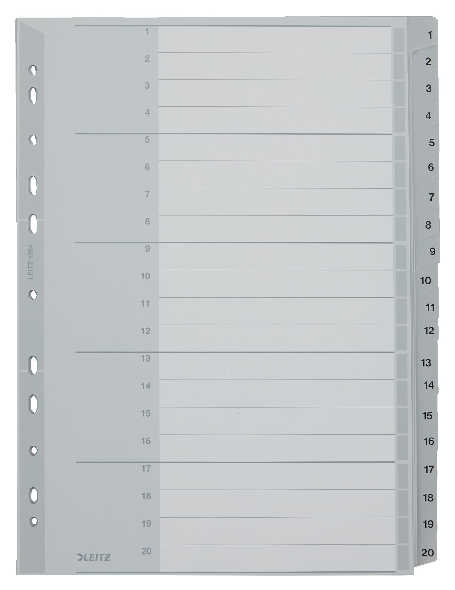 Leitz Plastikregister (5, Grau, 1-20, A4, PP, 20 Blatt)