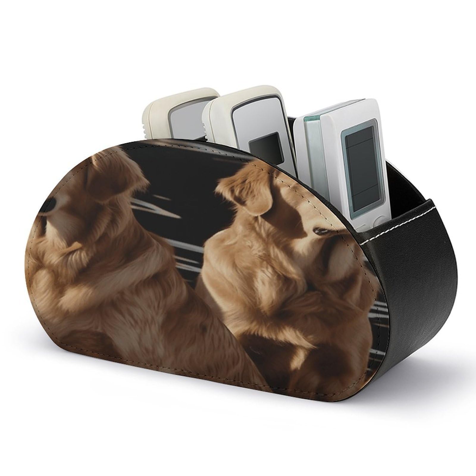 LZQPOEAS Golden Retrievers Remote Control Holder Desk Storage Organizer Box Container Remote Storage Box with 5 Compartments PU Leather Remote Caddy for Home Bedside Table Organizer