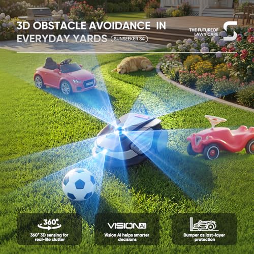 Image of Sunseeker S4 LiDAR Robot Lawn Mower for Up to 0.25 Acre (1000 m), Vision AI + 360 3D LiDAR Navigation, Wire-Free Virtual Boundary, Systematic Cutting, 42% Slope, App Control, 60 dB Quiet Mowing