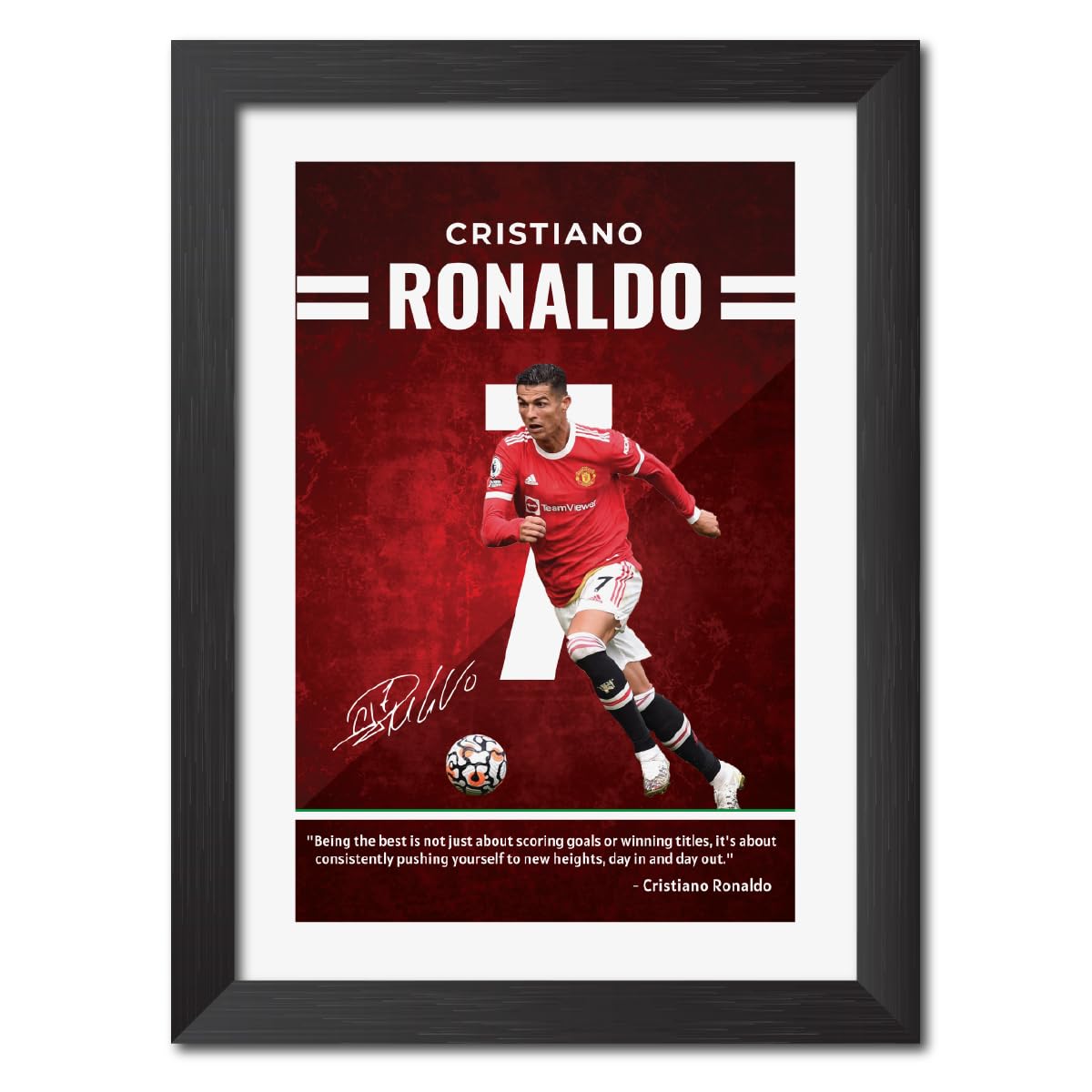 TenorArts Cristiano Ronaldo Poster Manchester United Quotes with Signature Laminated Photo Frame Painting with Matt Finish Black Textures (12 inches x 9inches) (B09YZ13STZ) Amazon Price History, Amazon Price Tracker