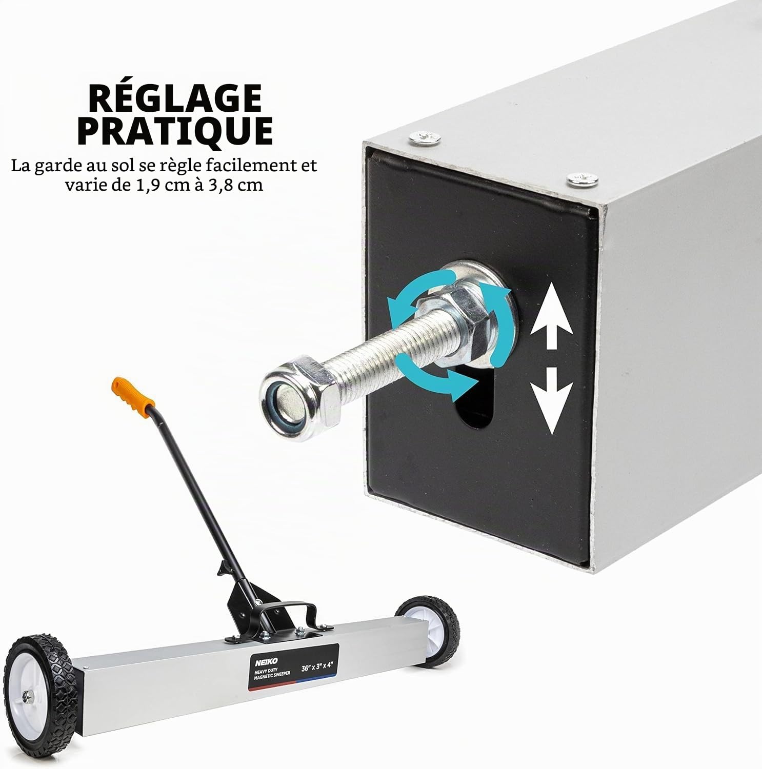 Neiko® Heavy Duty 61 cm Balai magnétique Pickup Outil en métal avec dégagement rapide Hauteur réglable, 53418A