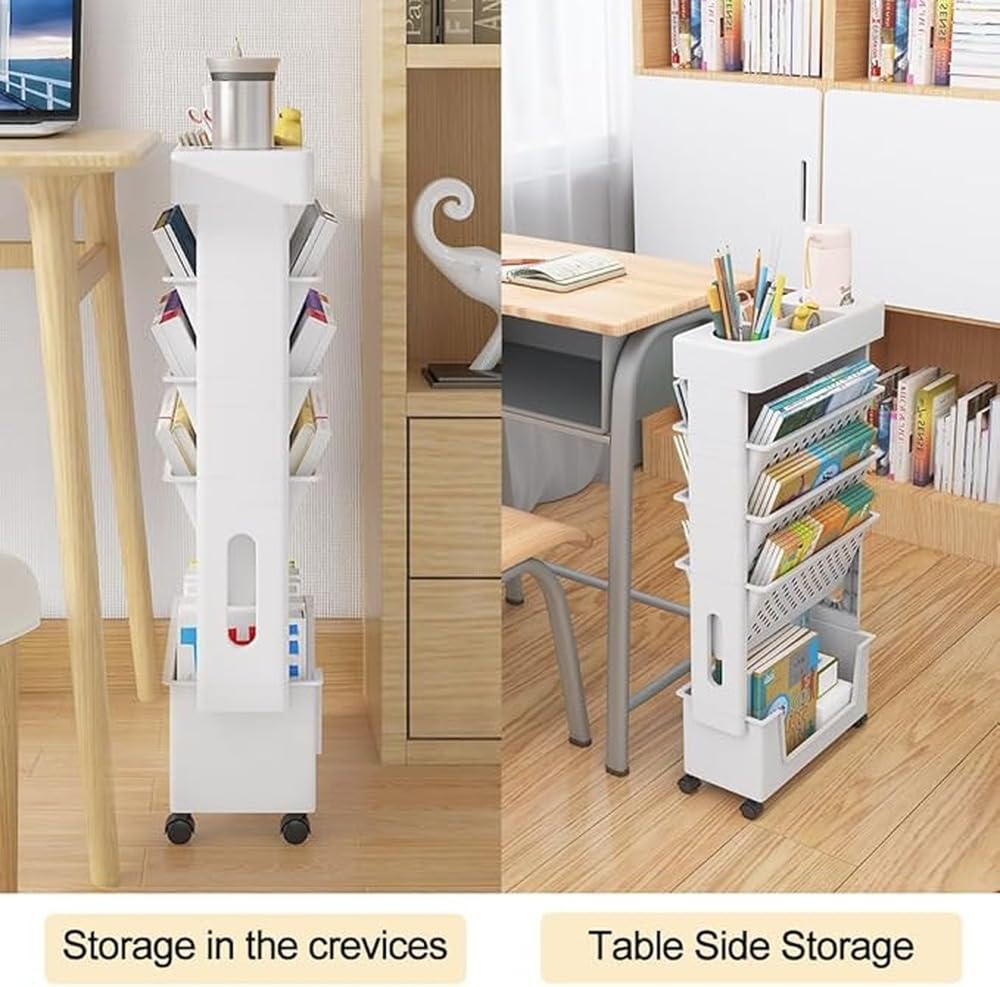 Carrello a 5 ripiani con ruote come libreria mobile per,grigio