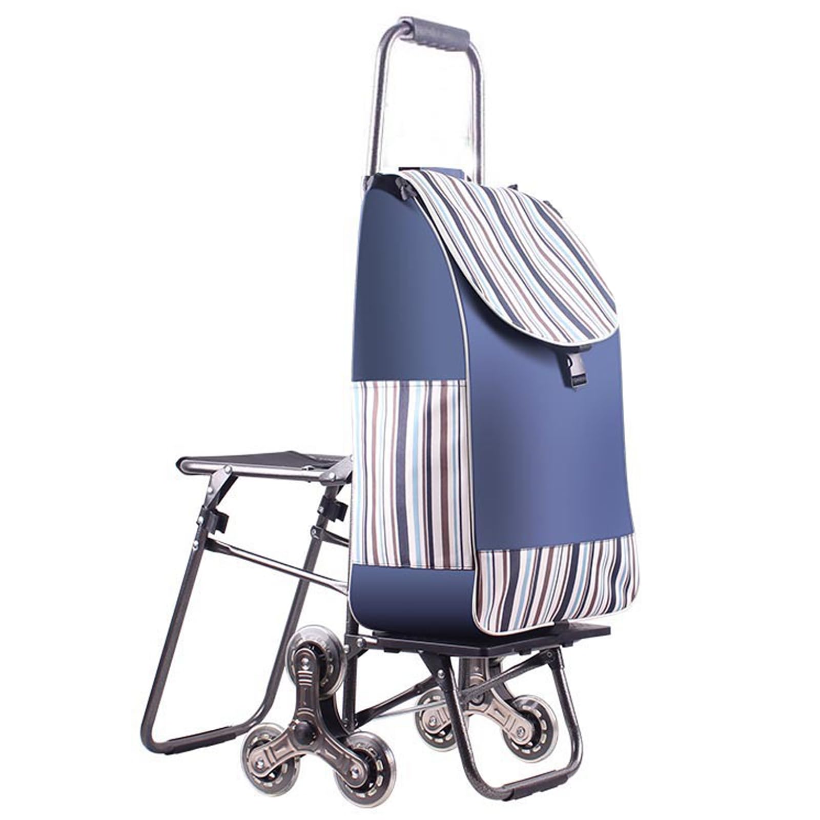 Carrello per la spesa pieghevole con sedile e copertura impermeabile, con 6 ruote in gomma, pieghevole e portatile