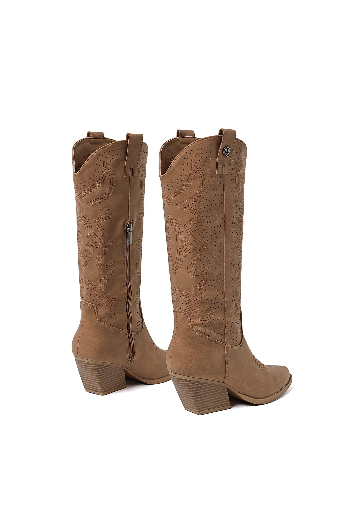 QUEEN HELENA Camperos Botas Texani Perforados con Tacón Western Cowboy Punta Botines con Cremallera Lateral Mujer X28-100