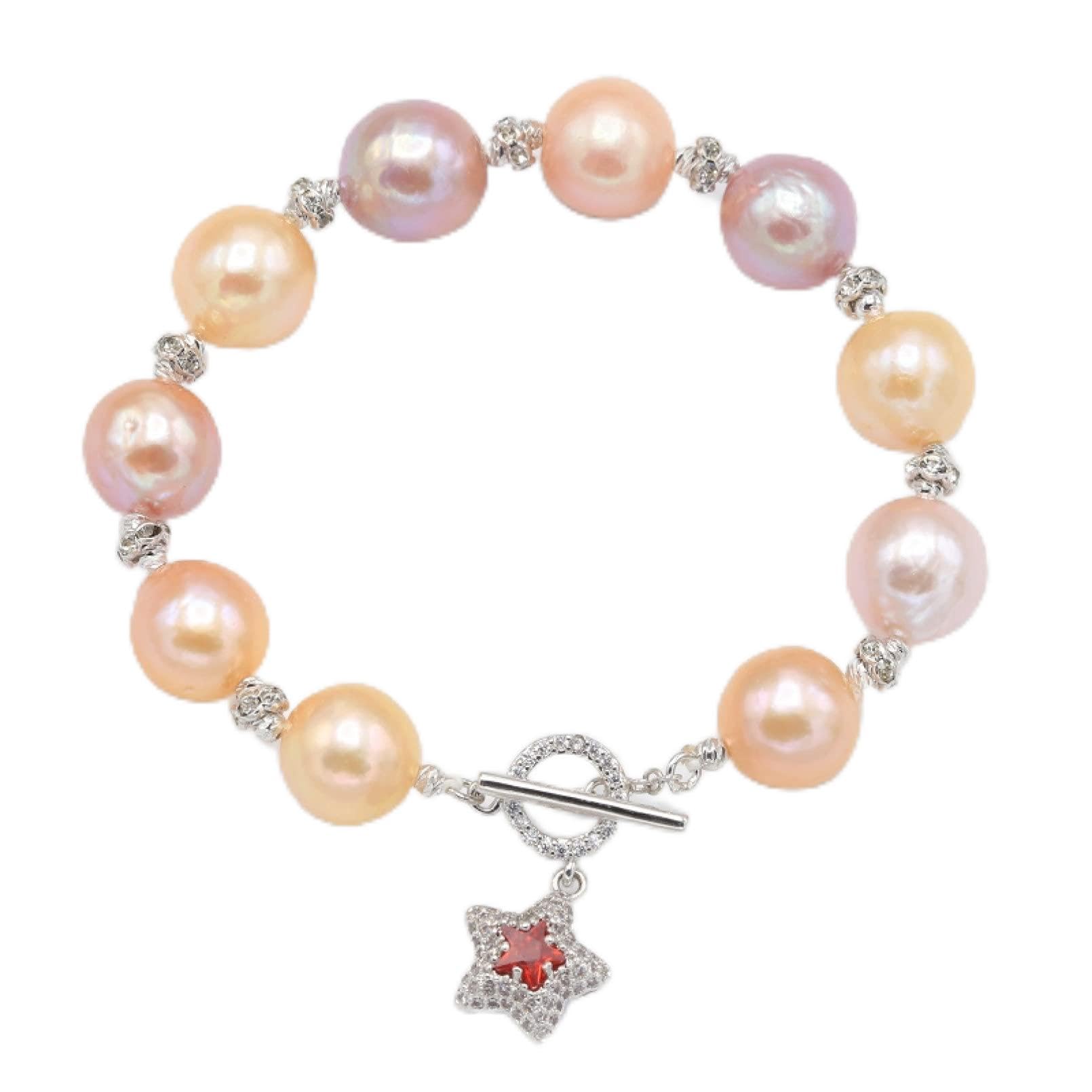 YDYDTTKD Pulsera de Mujer Pulsera de Perlas Coloridas Colgante de Estrella Pulsera de Perlas de Agua Dulce de circón Regalo