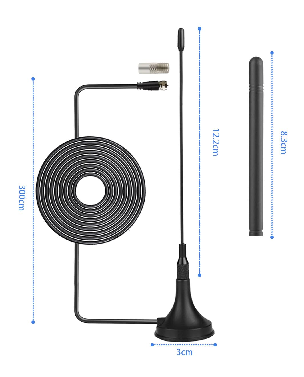 Vecys Mini DVB-T Antenne Intérieur 2 dBi avec Base Magnétique Antenne TV Intérieure Amplifiée 50 Miles RG174 Câble Coaxial de 3m/9.84ft pour Appareils DVD DVB-T