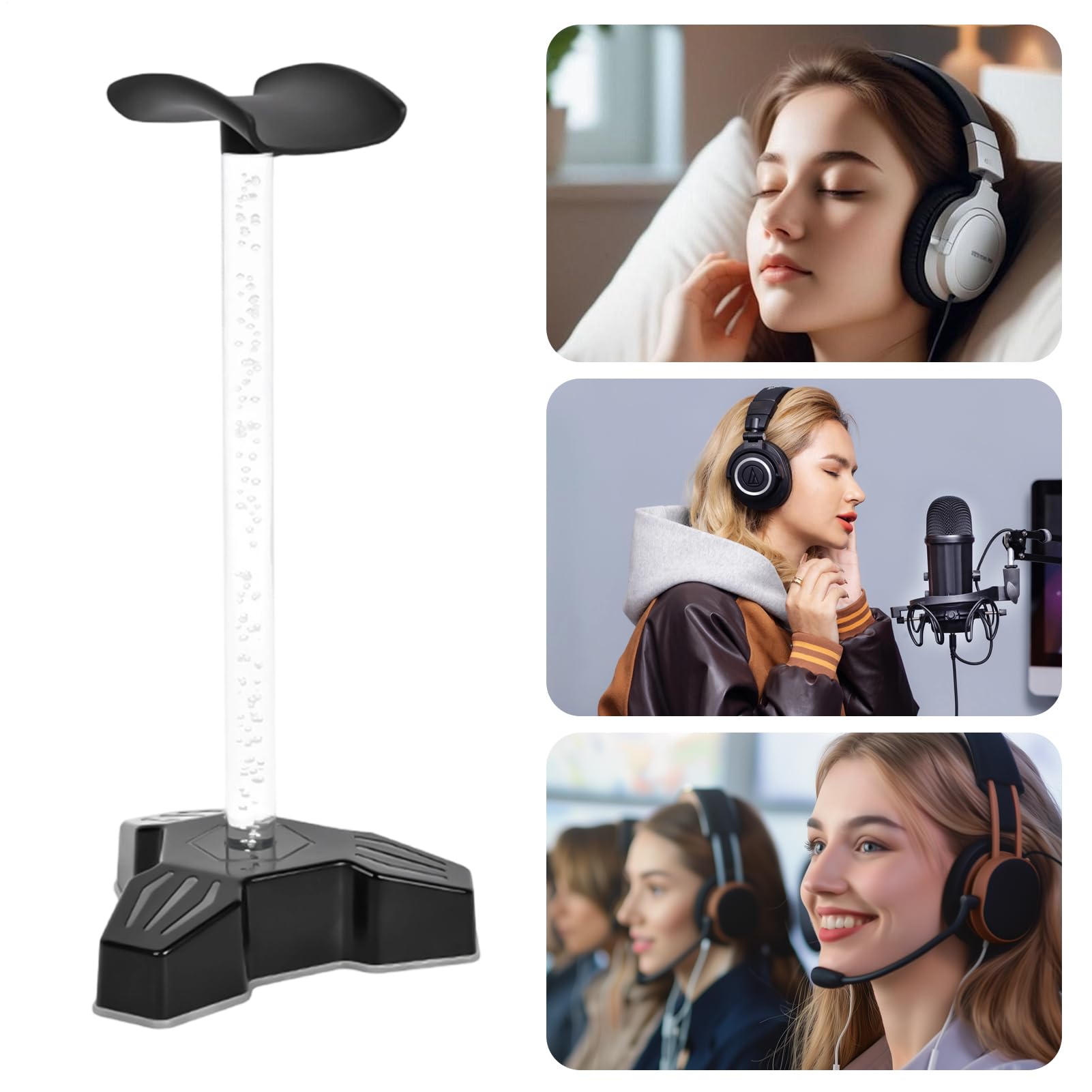 Supporto per Cuffie con Porte di Ricarica per PC con Illuminazione RGB | Porta Cuffie dotato di Caricabatterie per Desktop, Scrivania, Piano di Lavoro, Scaffale, Ufficio, Camera da