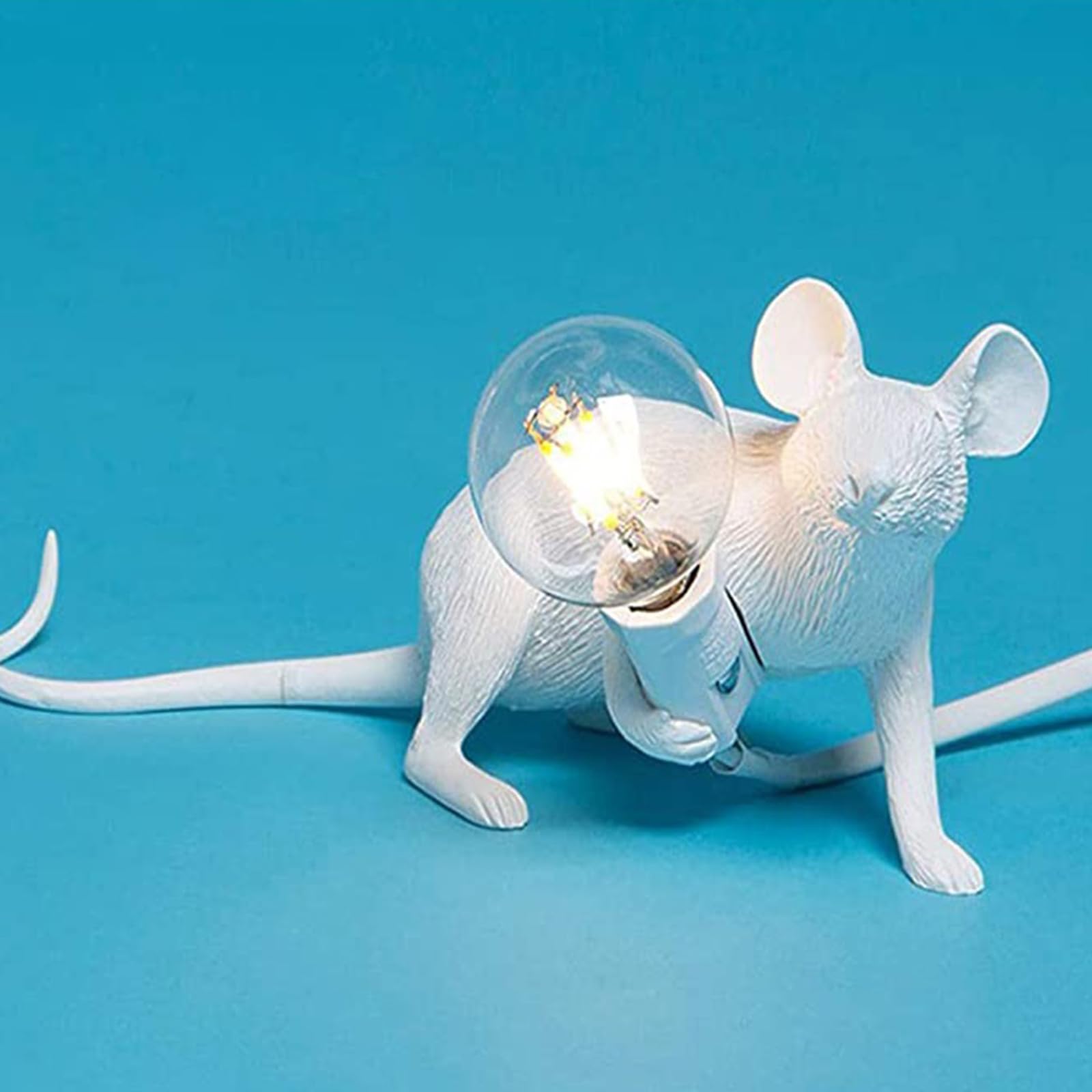 KPLFI Mouse Lamp Table Lamp Mouse Shape Bedside Lamp Resin Creative LED Desk Light 3-Pin Plug Bedroom Home Corridor Decor Holiday Gifts (White Lie Down)