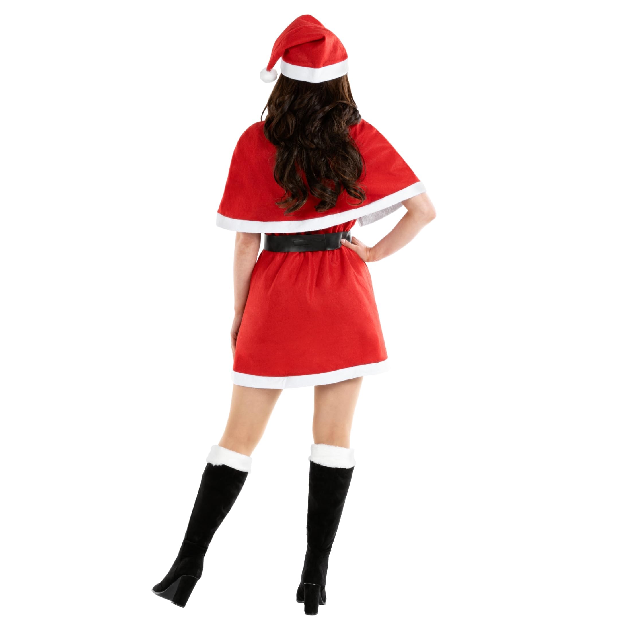 Fun Shack Costume Babbo Natale Donna, Costume Halloween Donna | Vestito Rosso, Mantello, Cintura Nera & Cappello, Stile Natalizio, Perfetto per Halloween, Ideale per Travestirsi