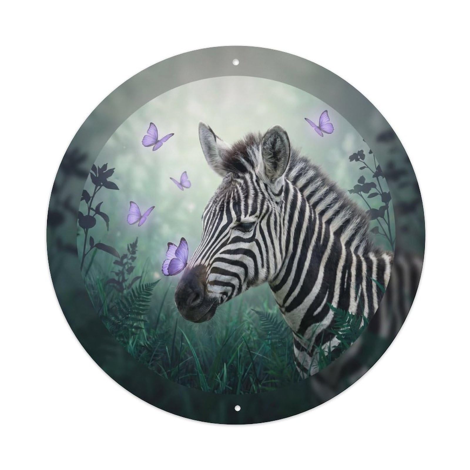 Zebra Foal Zen Wildlife Safari Animal Calm Nature Portrait Metal Tin Sign Plaque Wall Decor for Cafe, Man Cave, Club Bar, Office, Home Garden Round Metal Poster 8x8Inch