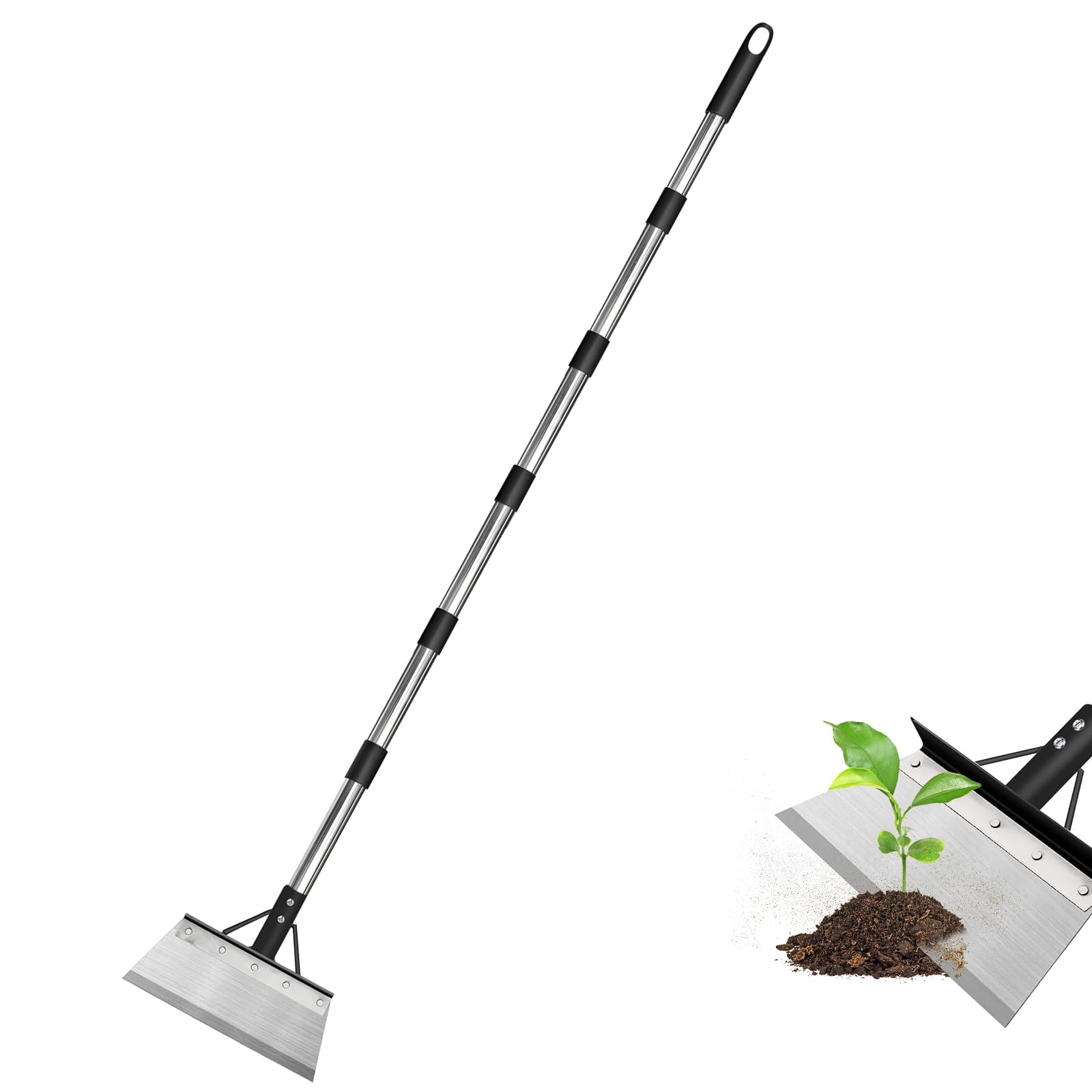 ACESOME Multifunctional Garden Shovel, Outdoor Cleaning Spade, Garden Shovel Heavy Duty, Floor Scraper with Adjustable Handle, Stainless Steel Moss Remover for Weeding/Scraping/Snow Removal (230cm)