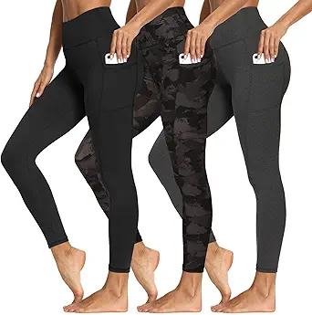 3 Packs Leggings with Pockets for Women, Soft High Waisted Tummy Control Workout Yoga Pants