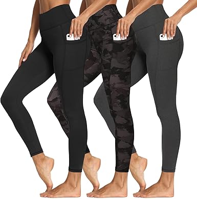 3 Packs Leggings with Pockets for Women, Soft High Waisted Tummy Control Workout Yoga Pants