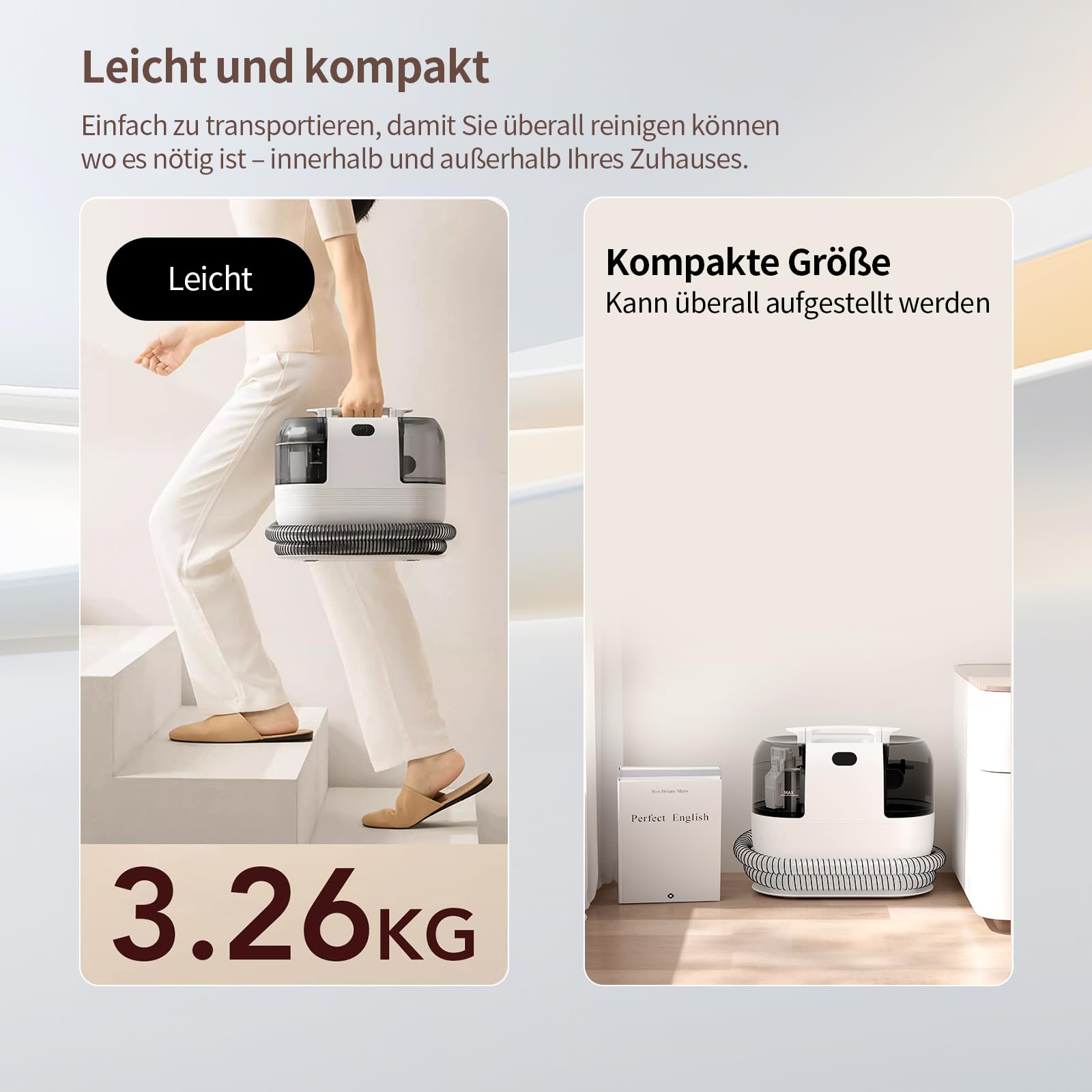Waschsauger Polsterreiniger Gerät, 500W Nasssauger mit 18kPa Saugkraft, Doppeltanksystem, kompakter Nass Trockensauger für Tiefenreinigung von Teppichen, Sofa, Autositze, Matratze, Haustierflecken