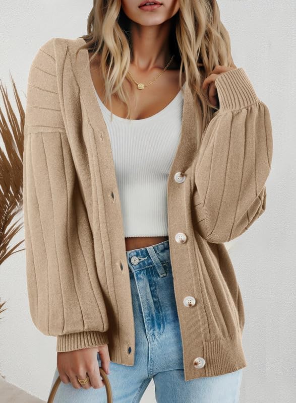 Dokotoo Womens Cardigan Sweaters 2025 Fall Casual Button Down Cuffed Long Sleeve Ribbed Knit Sweater Tops - Image 2