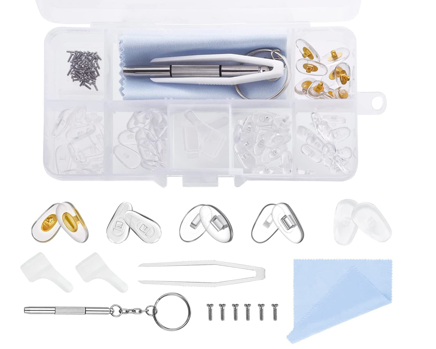 Adhesive Eye Glasses Nose Pads, 25 Pairs Glasses Nose Pads Silicone Screw-in Nose Pad Anti-Slip Nose Pads Eyeglass Repair Kit with Screws Screwdriver Tweezers and Cleaning Cloth