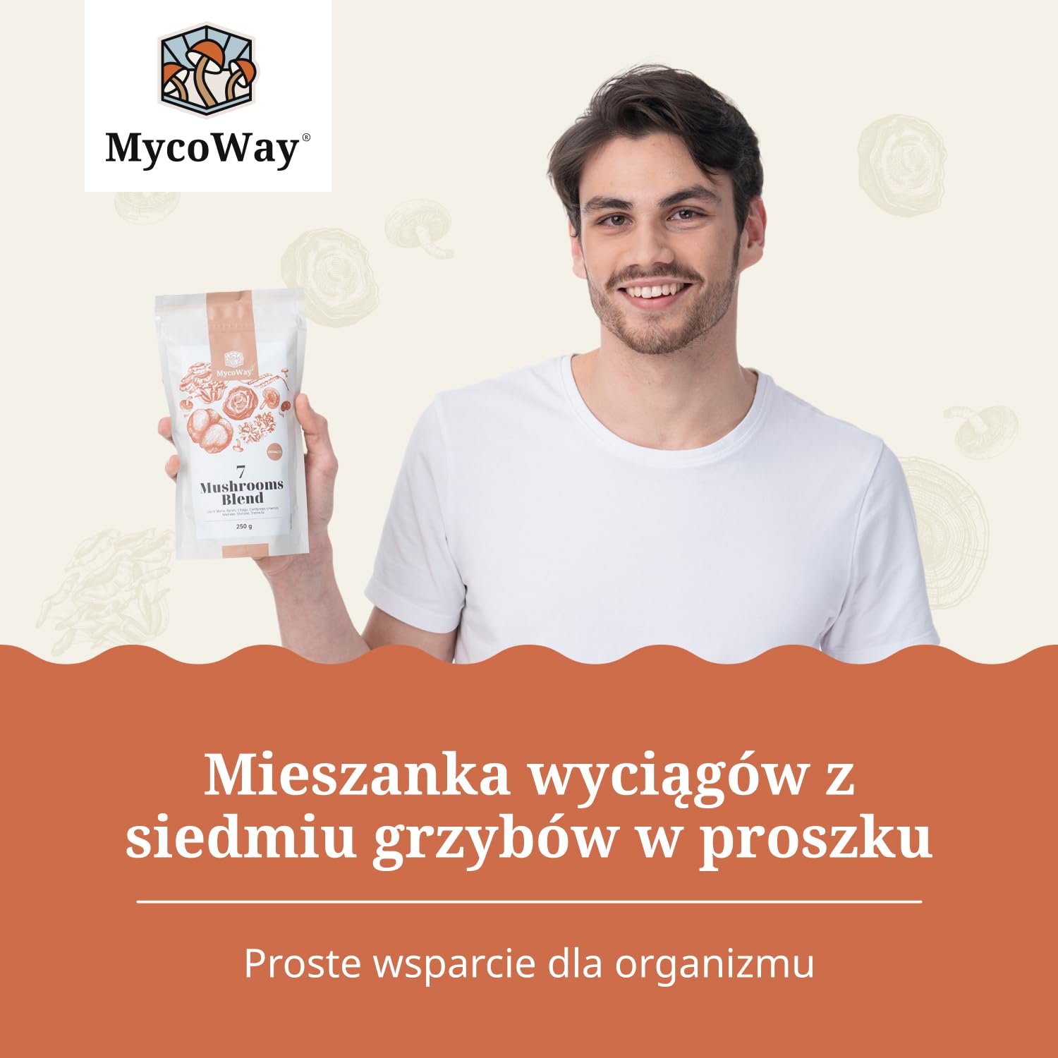 Mieszanka wyciągów z siedmiu grzybów w proszku od MycoWay – 250 g – 62 porcje – Silne naturalne wyciągi – Zastrzyk energii – Kompleksowe wsparcie dla organizmu