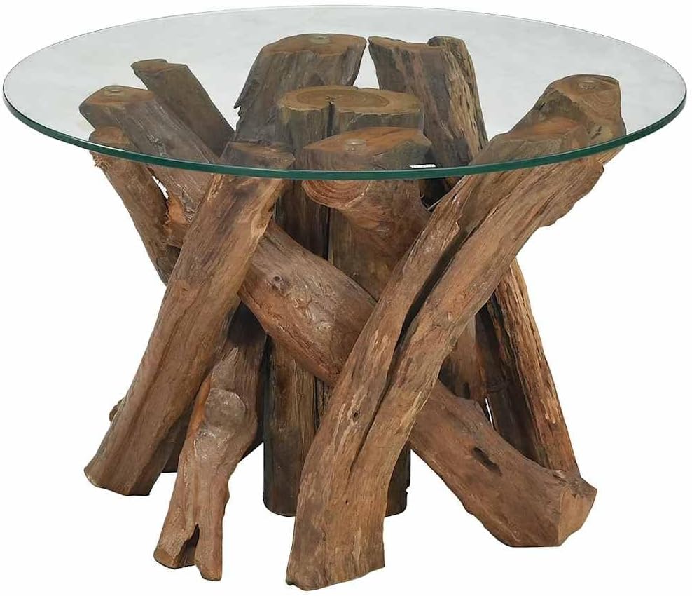 vidaXL Solid Teak Wood Coffee Table with Tempered Glass Top | Handcrafted Rustic Design