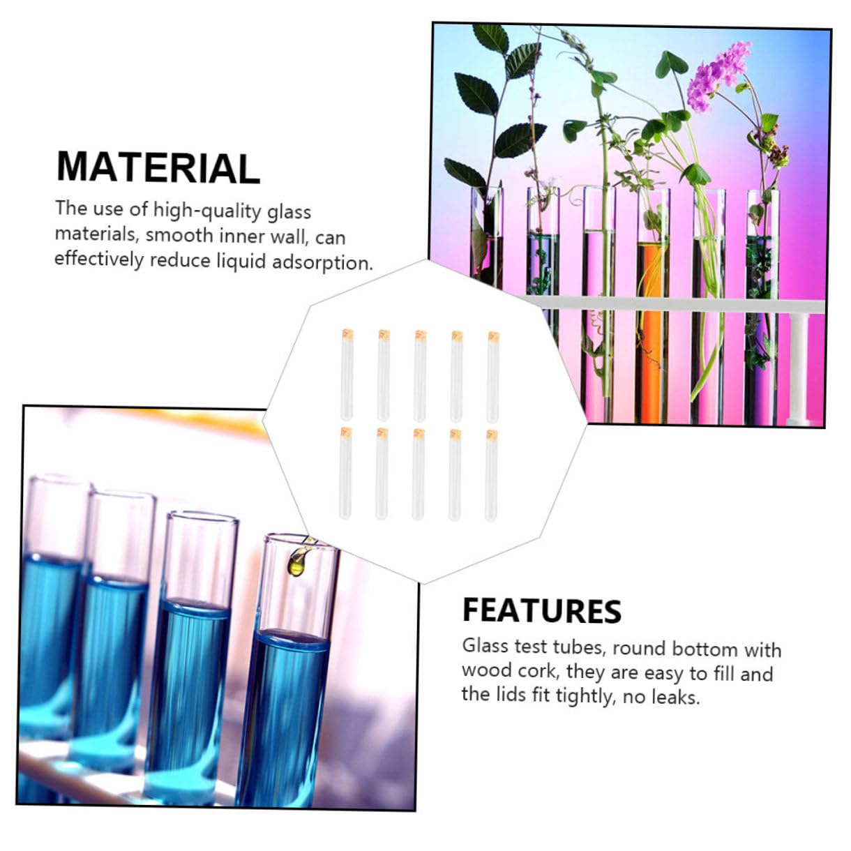 PRETYZOOM 5 Sätze Reagenzglas Stopper Rundes Labor Wissenschaft Geformt Chemie Experimente Bissn Behälter Links Zubehör Für Laborreagenzgläser Hölzern 10 Stück * 5