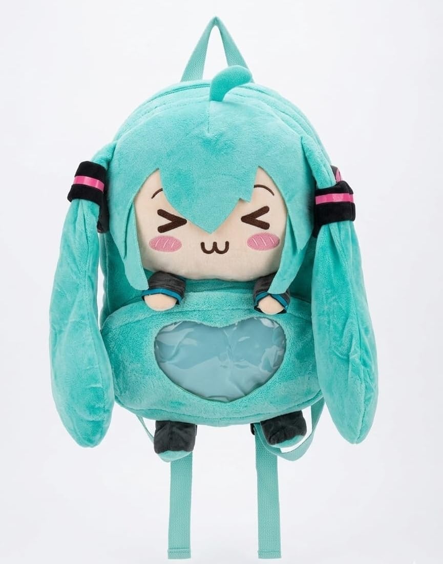 Hatsune Miku Peluş Sırt Çantası, Yumuşak Dokulu, Turkuaz, 38x30 cm, Anime Temalı
