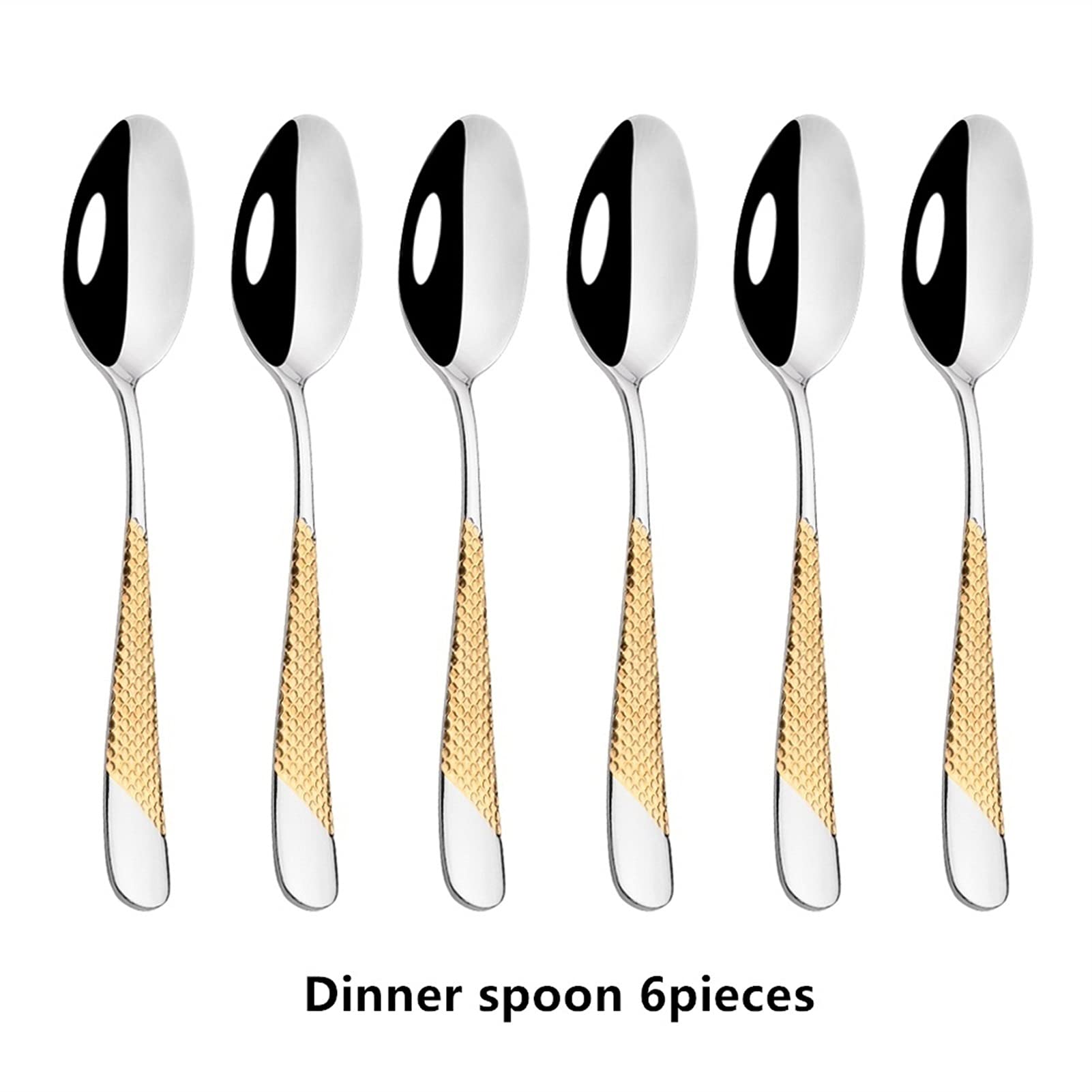 Gold Geschirr Besteck Set Edelstahl Besteck Küche Dinner Gabel Löffel Messer Geschirr Set Home (Color : 6Pcs Dinner Spoon)