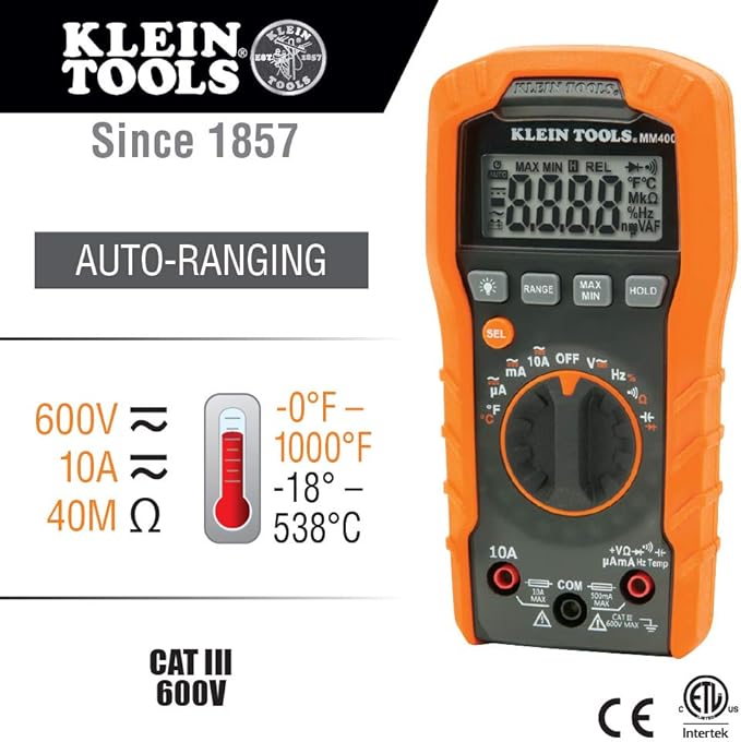 Klein Tools Digital Multimeter Auto Ranging 600v Mm400 69401 Multimeter Carrying Case Amazon Com