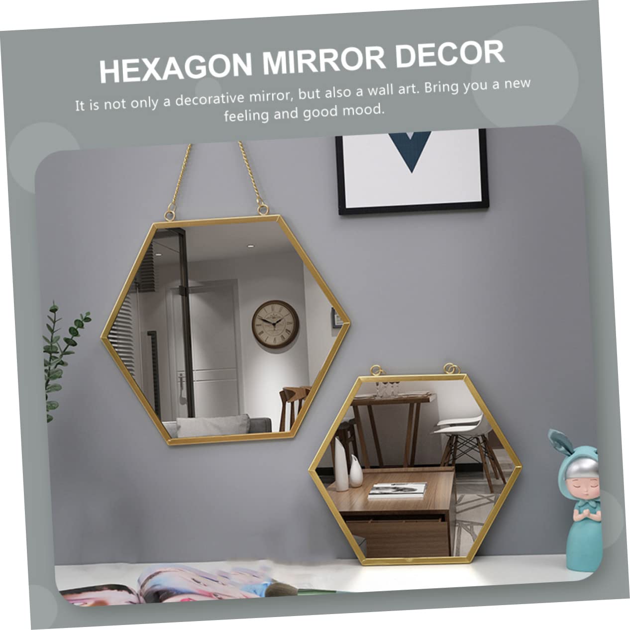 Anneome Specchio Cosmetico da Parete Esagonale, Decorazione Murale in Metallo e Vetro, per Bagno e Toeletta, Stile Decorativo Raffinato