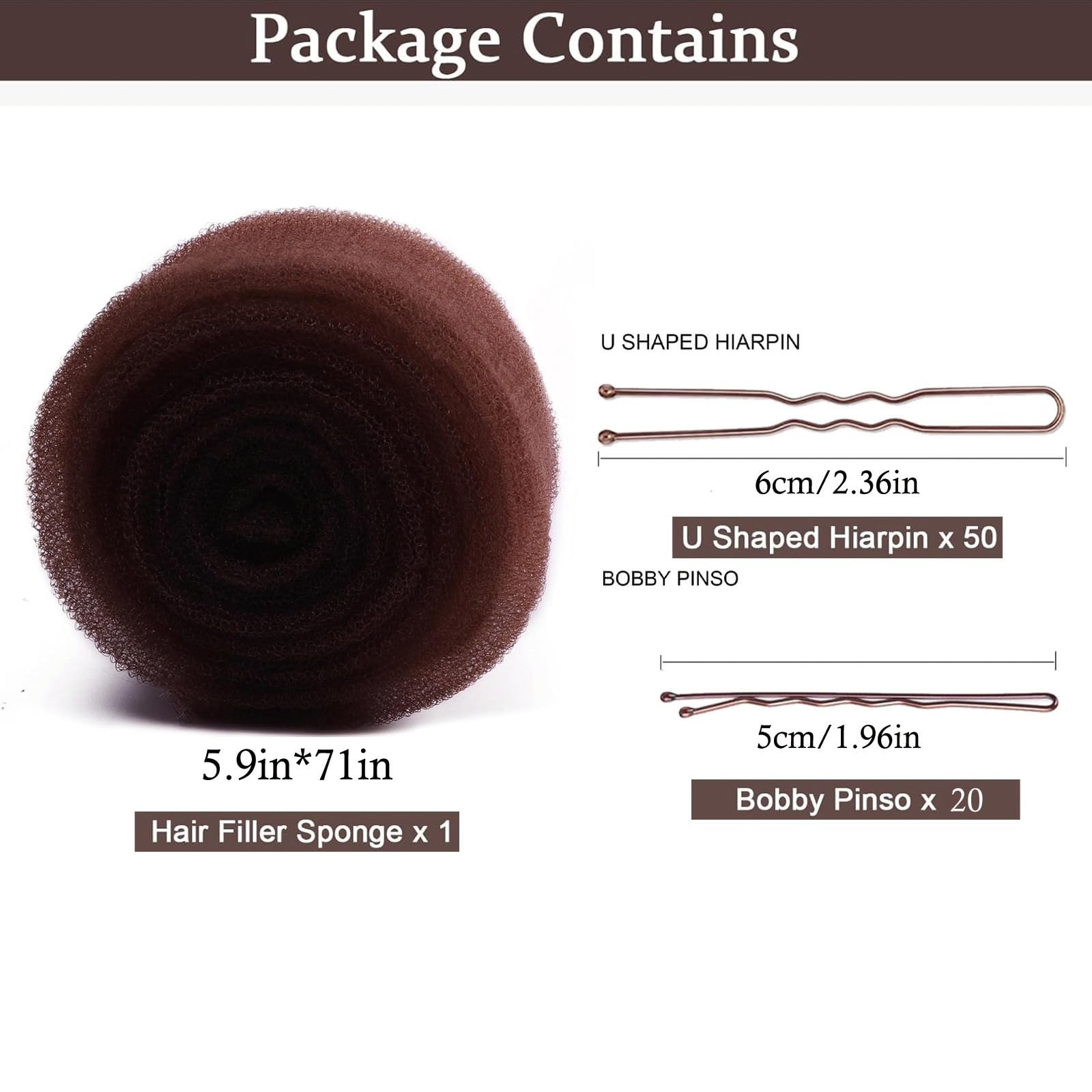 Hair Sponge for Updo Hair Bun Donut & Volume Bumps Tool, 70 Inch Hair Padding with 70 Bobby Pins - Image 2