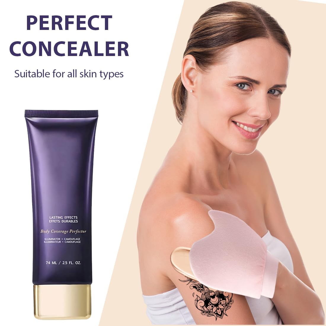 GXGM 74 ml de corrector corporal, 2 unidades, base de maquillaje corporal y para piernas resistente al agua, Incluye 1 guante para aplicar, cubre varices y cicatrices, A