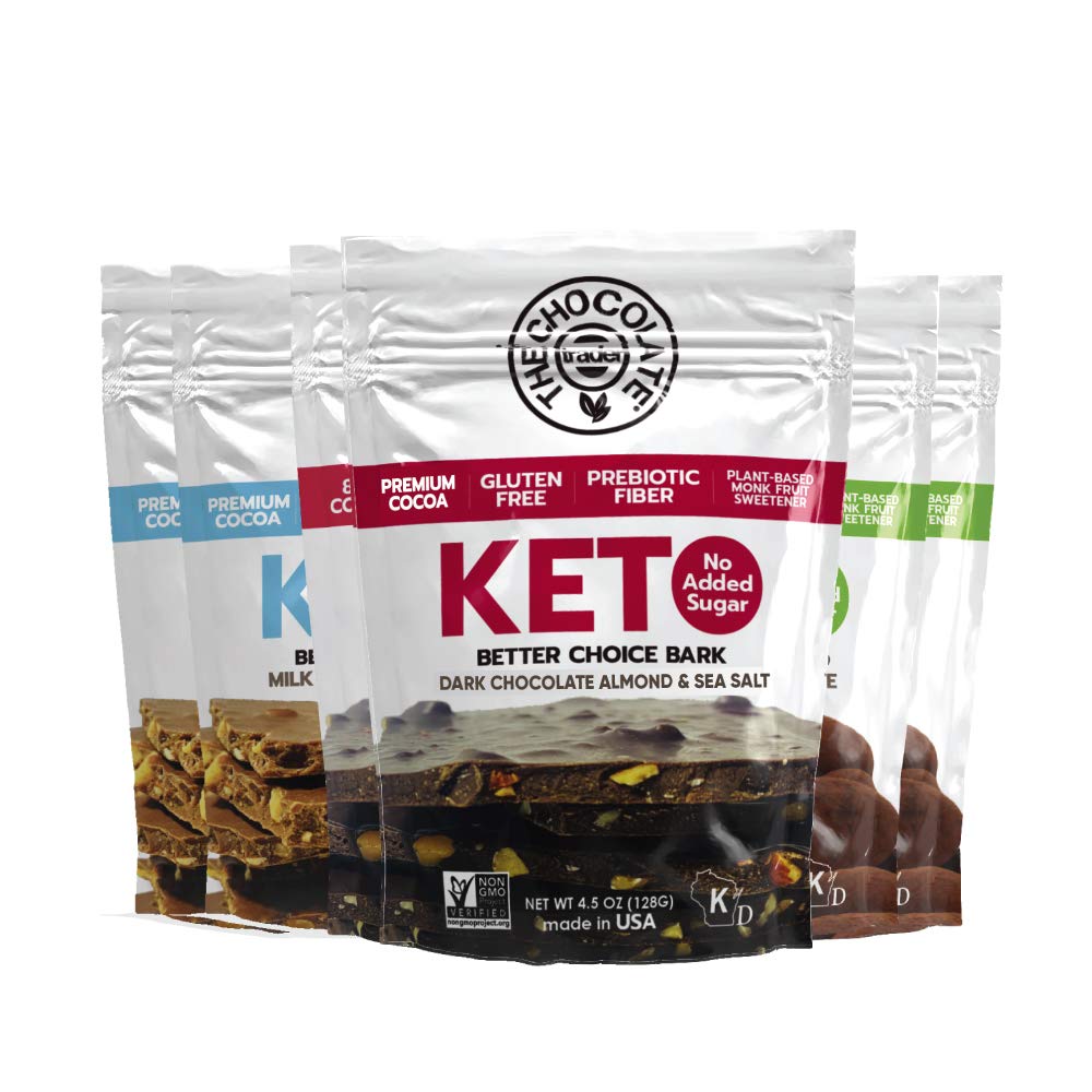 The Chocolate Trader Keto Multi-Pack. Premium Chocolate, Almonds. No Sugar Added, Low Carb Snack. All-Natural Keto Snack Chocolate, Non-GMO (6 Bags 4.5 oz/Each)