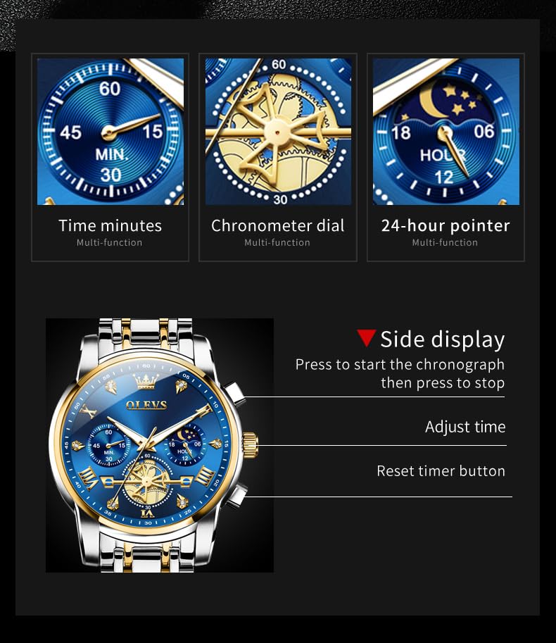 Image of OLEVS Watch Men Luxury Chronograph Stainless Steel Wrist Dress Waterproof Watch Quartz Analog Large Face Luminous
