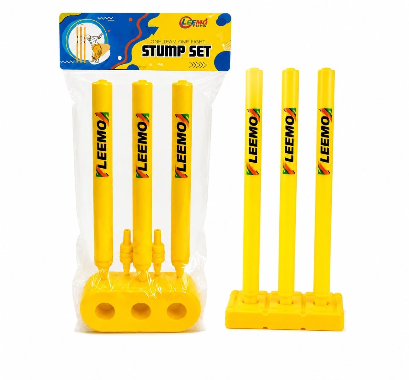 Plastic Cricket Stump Set for Kids, 3 Stumps with Base, Yellow | Lightweight, Indoor Outdoor, Durable Practice Toy, Easy Assembly-image-46