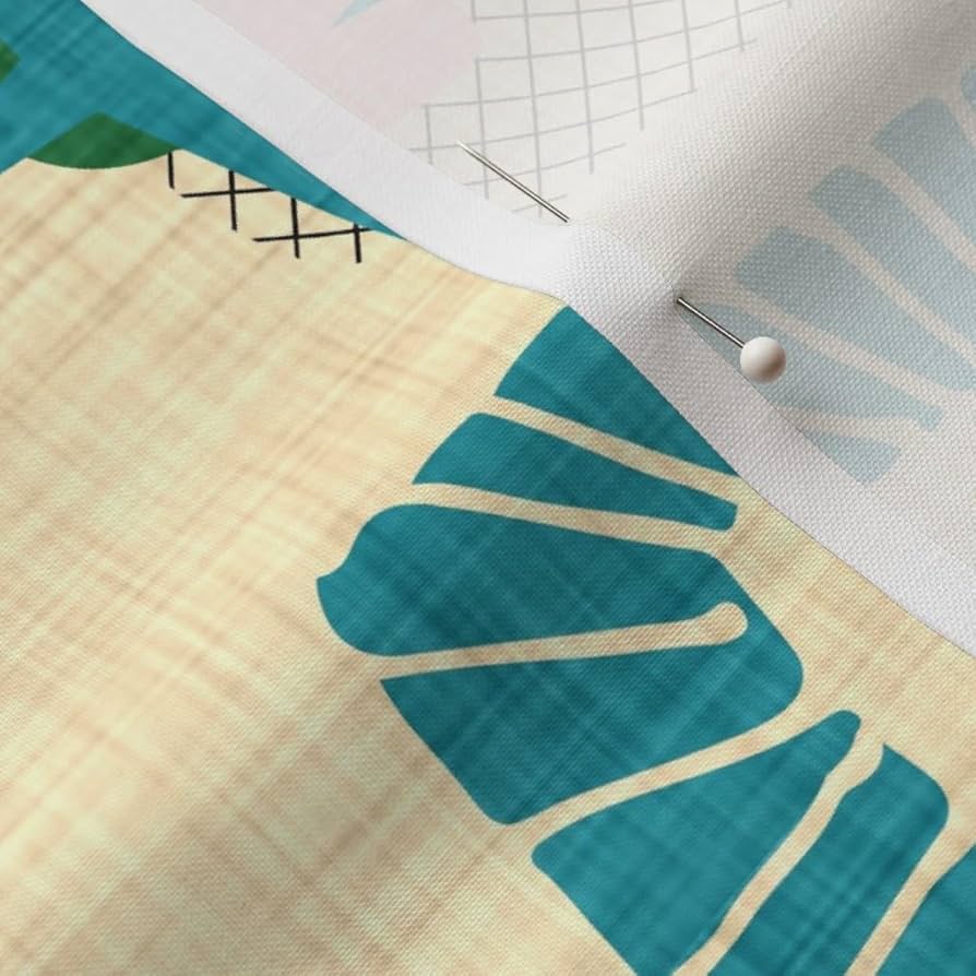 twentieth century fabrics テキスタイル Vintage 1950s Linen Abstract Fabric, Mid Century Modern