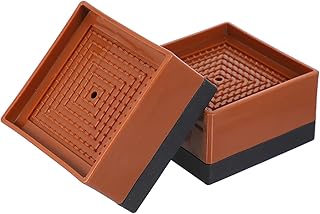 Juego de 4 elevadores de muebles para cama y sofá, elevadores cuadrados para patas de sofá para una mayor altura, plástico, color marrón (8,5 x 8,5 x 5 cm)